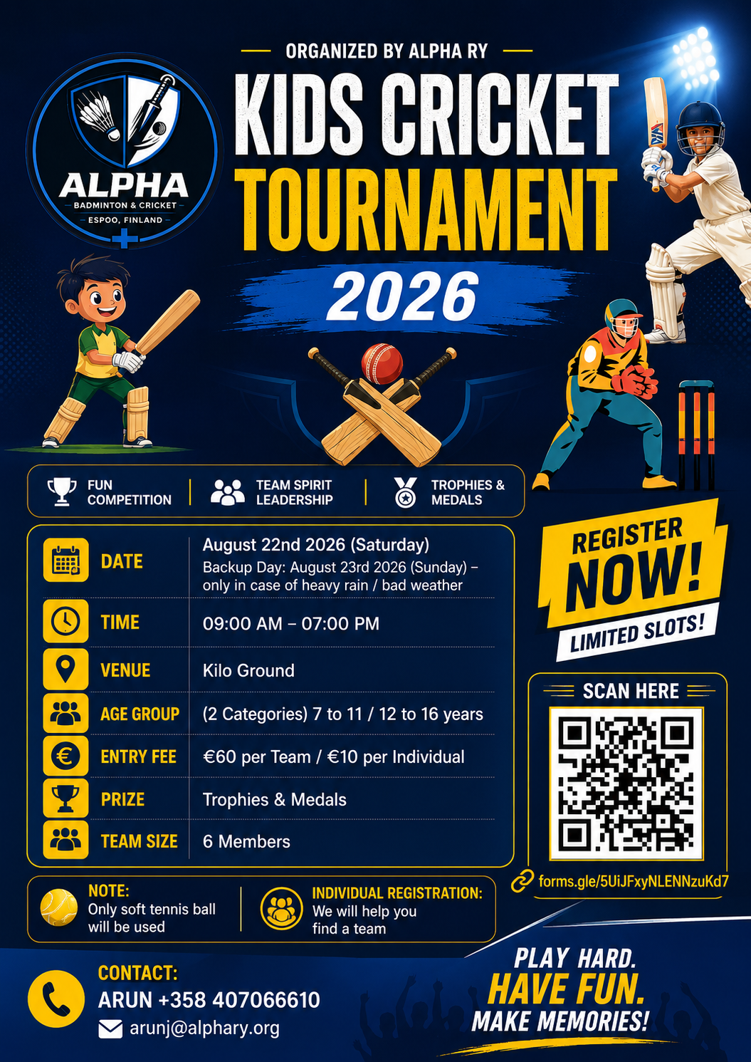 Kids Cricket Tournament 2026 poster